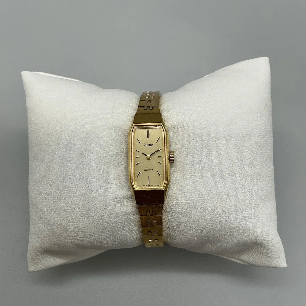 Vintage Pulsar Womens Watch 12mm Gold Tone Rectangle V201-2290 New Battery 5.5